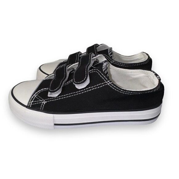 Mishansha Hook & Loop Casual Canvas Sneakers Black / White Youth 2 - Picture 2 of 10